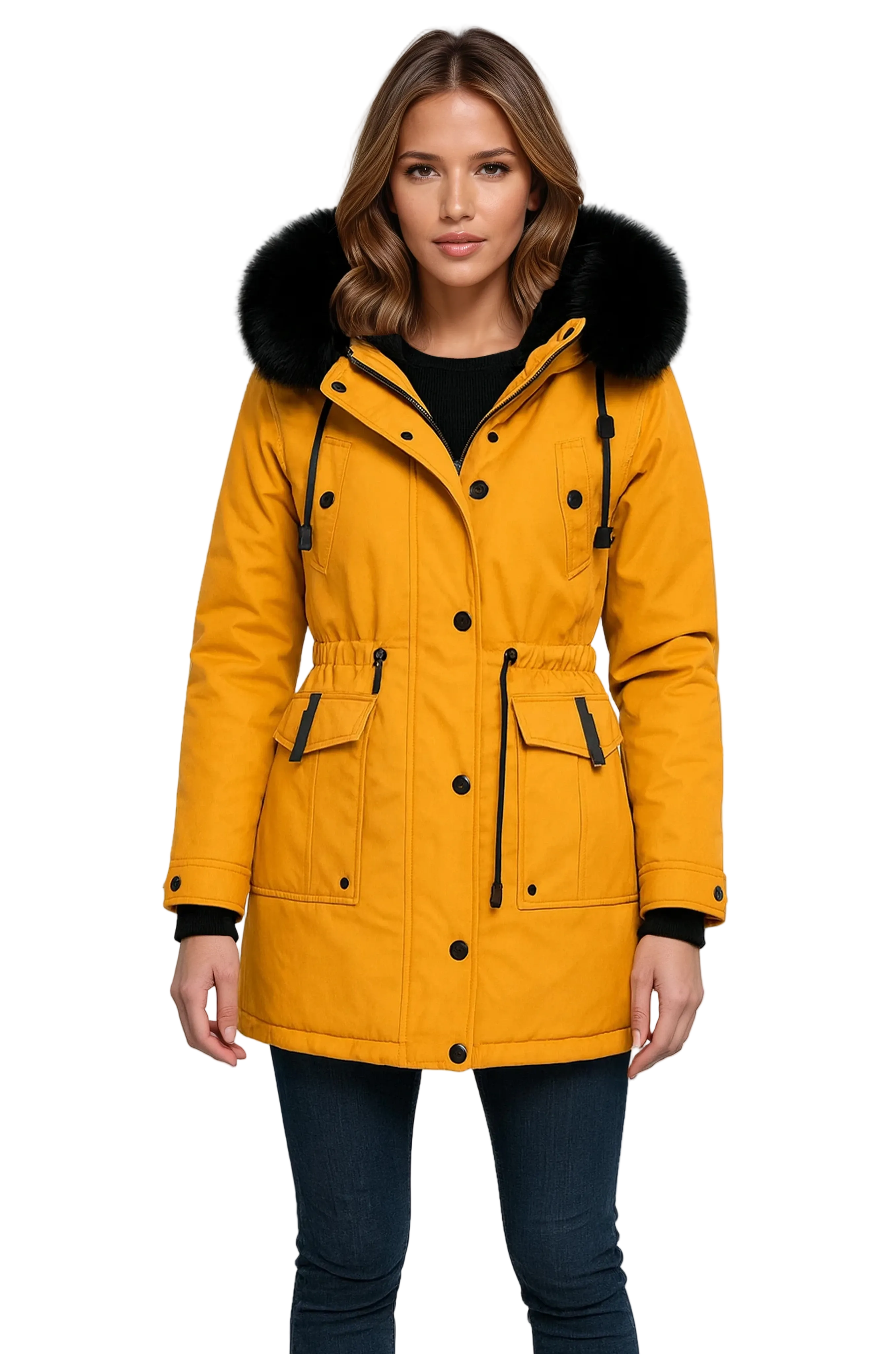 Leonor Women's Winter Parka – Hood with Faux Fur Collar & Adjustable Waist