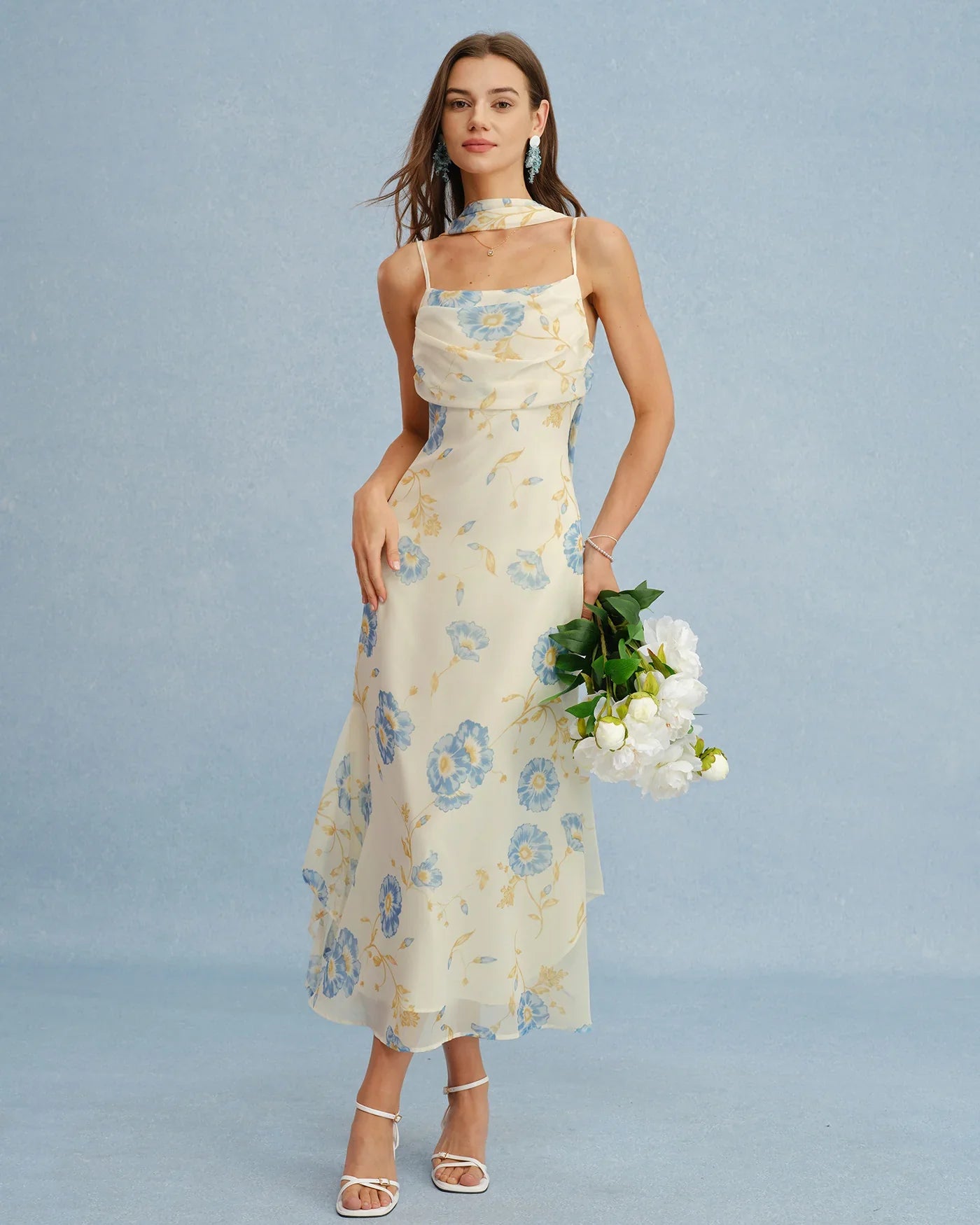 Eliora Maxikleid für Damen – Beiges Kleid mit Chiffon-Effekt und Schleife, elegante fließende Schnittform