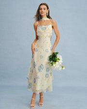 Eliora Maxikleid für Damen – Beiges Kleid mit Chiffon-Effekt und Schleife, elegante fließende Schnittform
