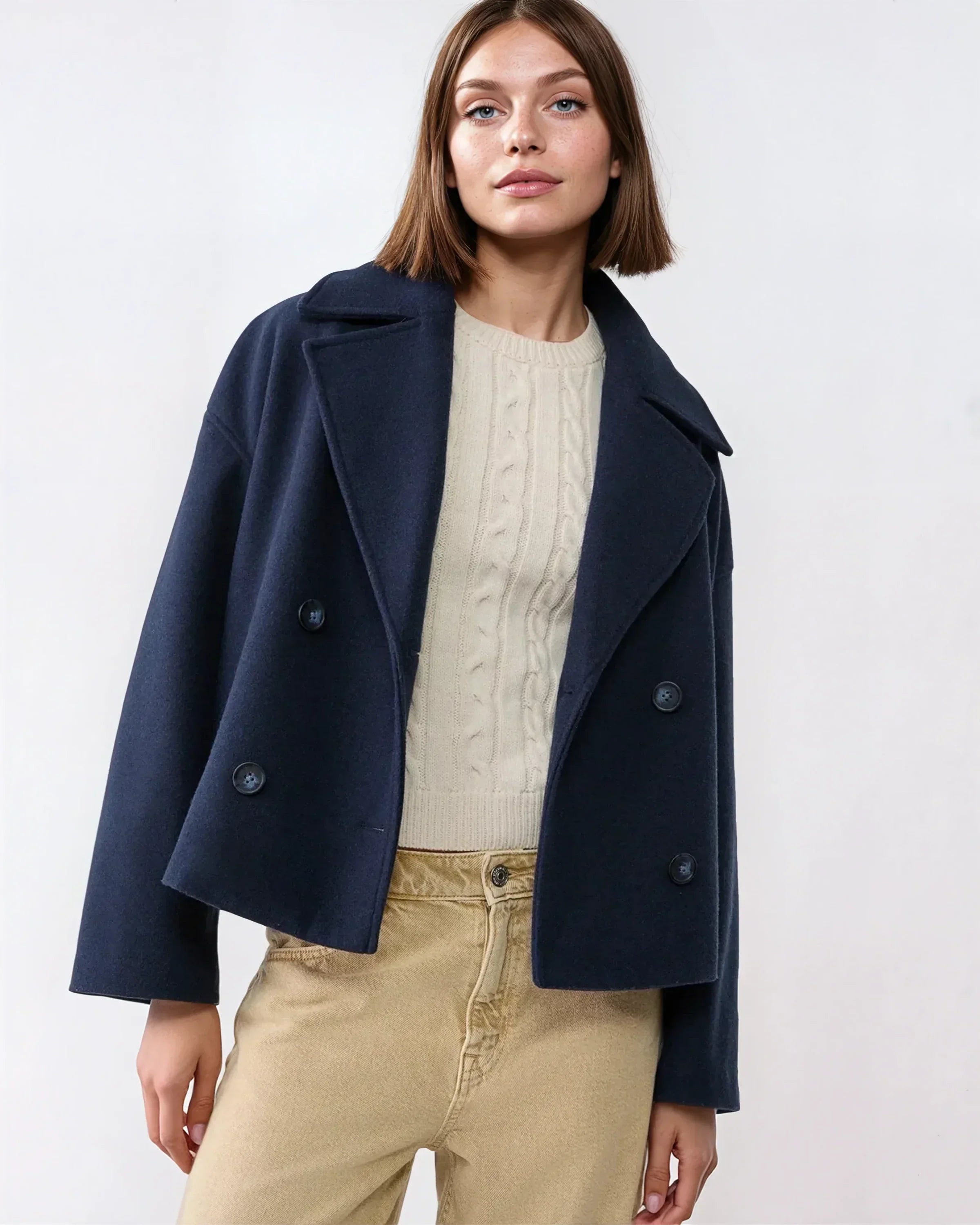 Vanessa Women's Jacket – Elegant & Warm Short Crossed Wool Jacket for Winter