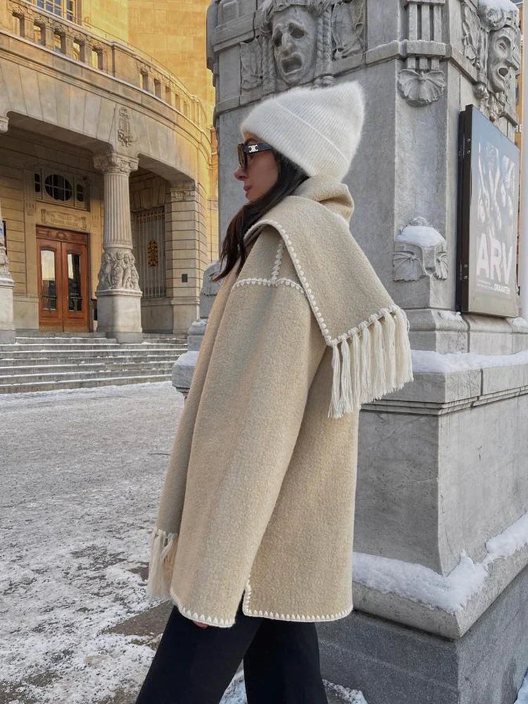 Georgie płaszcz damski z wbudowanym szalikiem – elegancka marynarka z ciepłego materiału