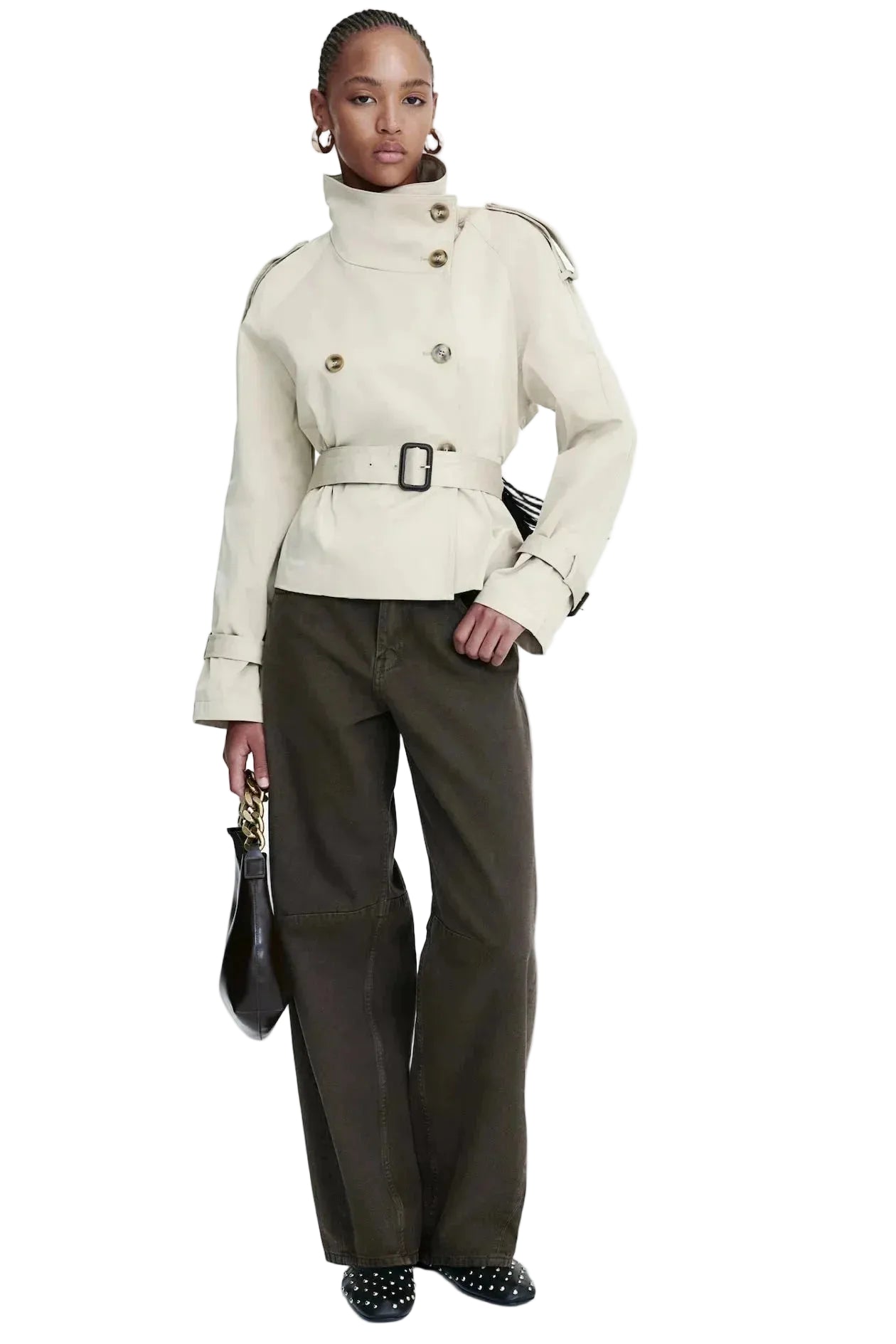 Kira Trench Damen Modern – Stehkragen, Verstellbarer Gürtel & Elegante Silhouette