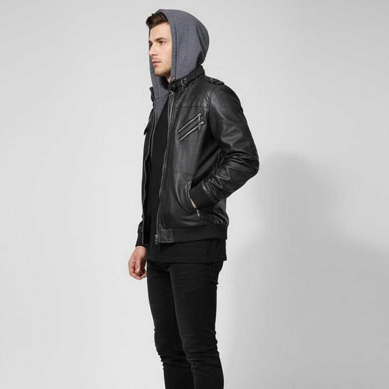 Filipo Veste en Cuir Homme avec Capuche – Blouson Moderne Coupe Normale au Style Urbain