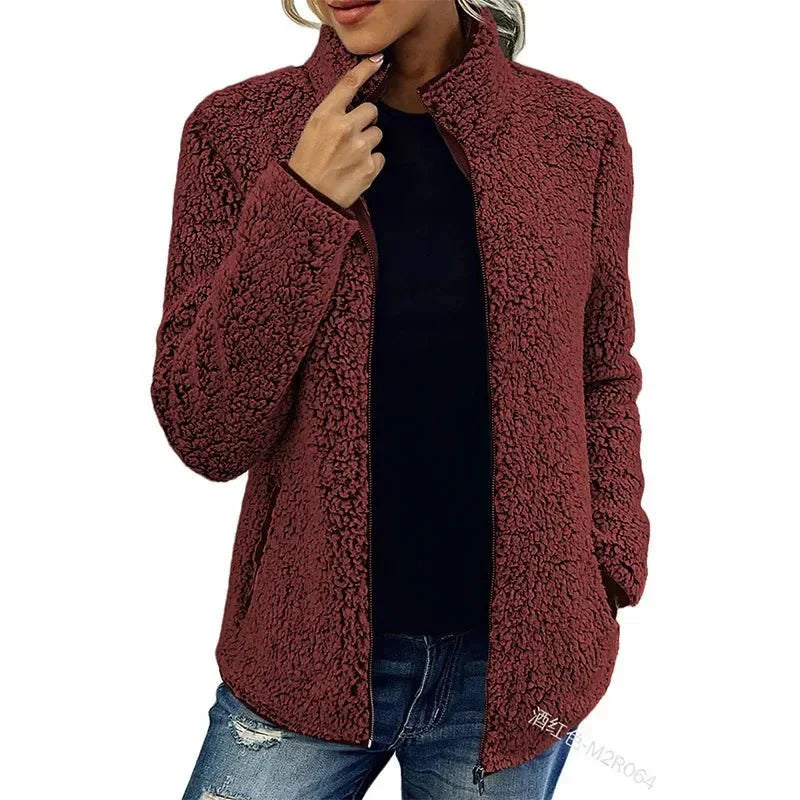 Kristal chaqueta polar para mujer para el invierno – Abrigo cálido y ligero con cremallera con estilo casual moderno