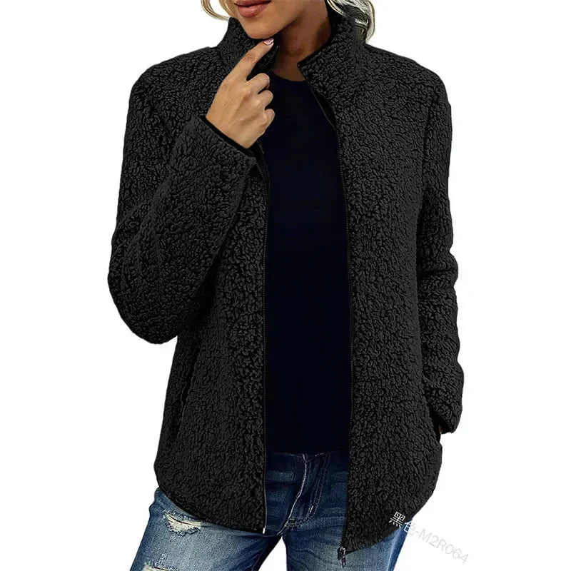 Casaco Polar Kristal Mulher para o Inverno – Casaco quente e leve com fecho de correr e estilo casual moderno
