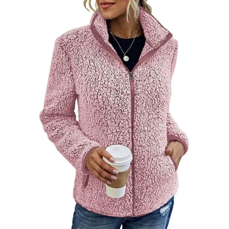 Kristal chaqueta polar para mujer para el invierno – Abrigo cálido y ligero con cremallera con estilo casual moderno