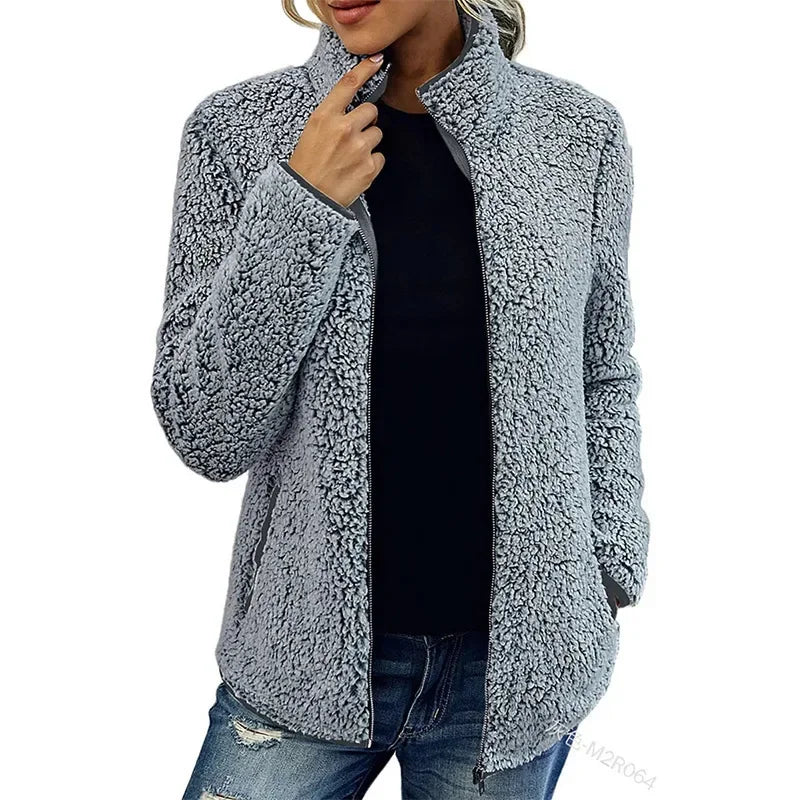 Casaco Polar Kristal Mulher para o Inverno – Casaco quente e leve com fecho de correr e estilo casual moderno