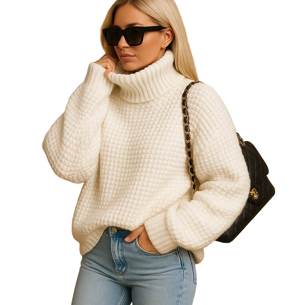 Pulover Loraine cu Guler Rolat pentru Femei Tricotat – Croială Lejeră & Căldură Respirabilă Atemporală