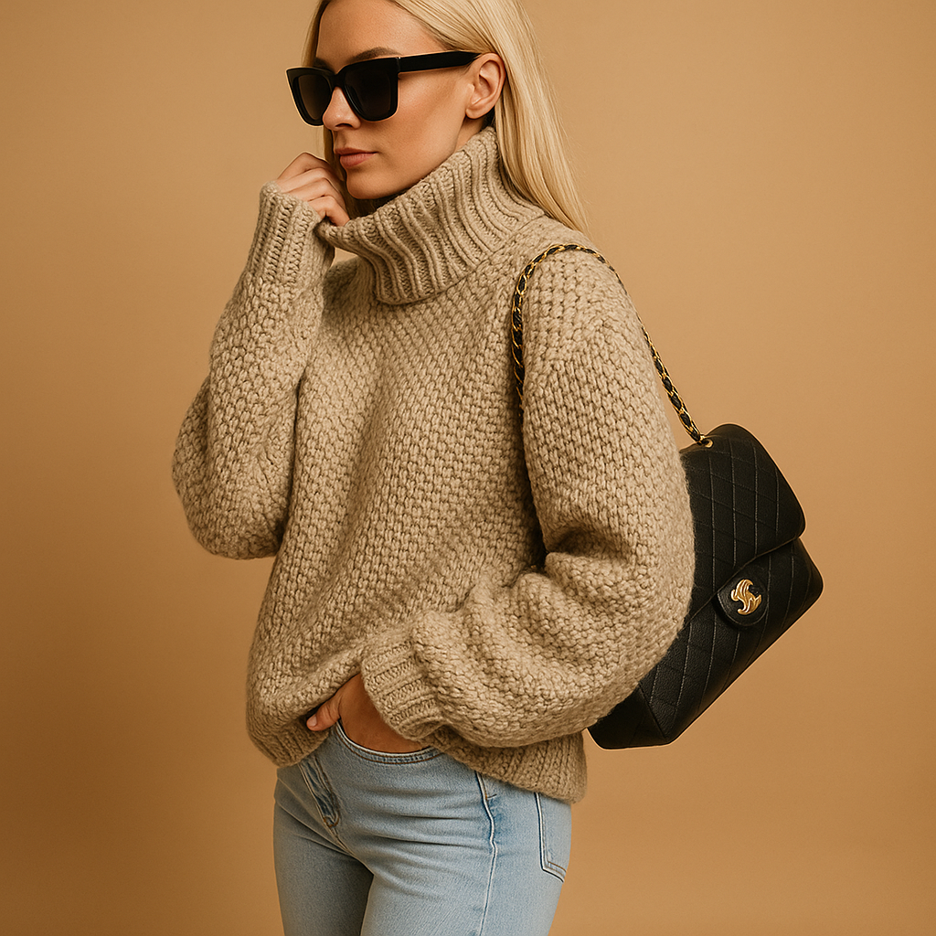 Marjolein Dámský Oversize Rolák – Žebrovaný Teplý a Pohodlný Svetr
