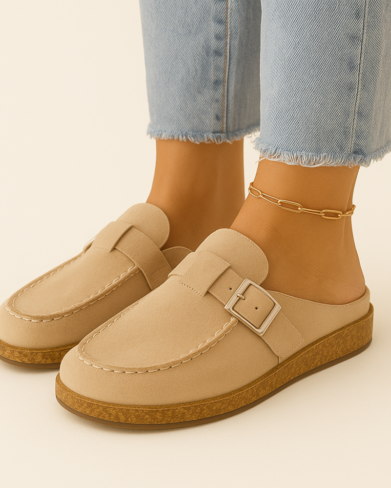 Pia Γυναικεία Mules – Άνετα Mules από Σουέντ, Φυσική Σόλα Φελλού & Κομψό Casual Στυλ