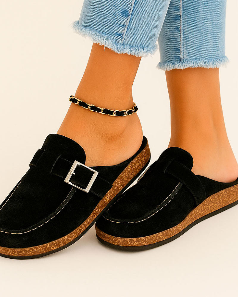 Pia Γυναικεία Mules – Άνετα Mules από Σουέντ, Φυσική Σόλα Φελλού & Κομψό Casual Στυλ
