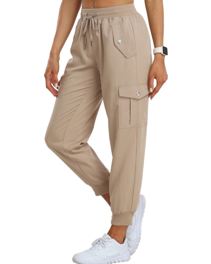 Calças Cargo Apolline para Mulher – Leves, Respiráveis, Cintura Elástica e 6 Bolsos