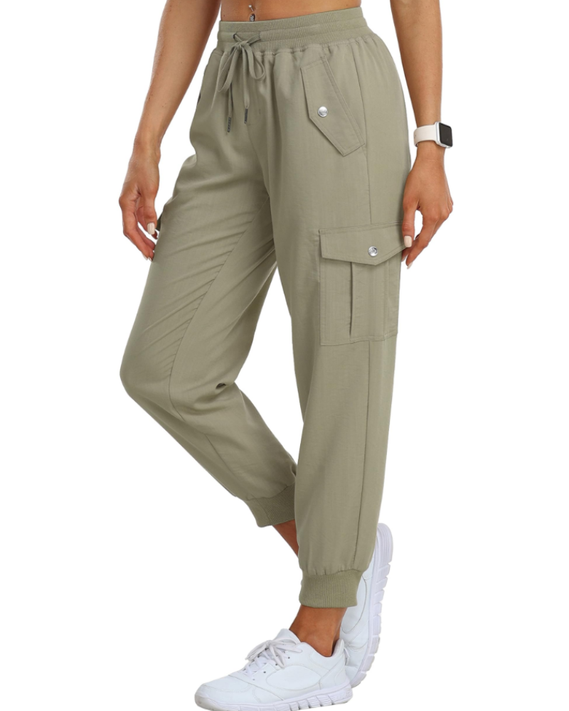 Calças Cargo Apolline para Mulher – Leves, Respiráveis, Cintura Elástica e 6 Bolsos