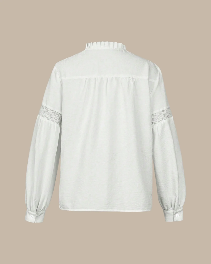 Aubrey Chemisier Mulher – Blusa Texturada com Folhos, Mangas Compridas, Corte Solto, Estilo Casual