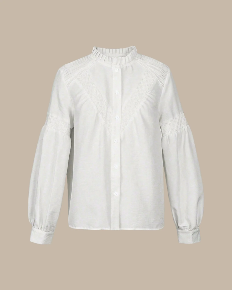 Aubrey Chemisier Mulher – Blusa Texturada com Folhos, Mangas Compridas, Corte Solto, Estilo Casual