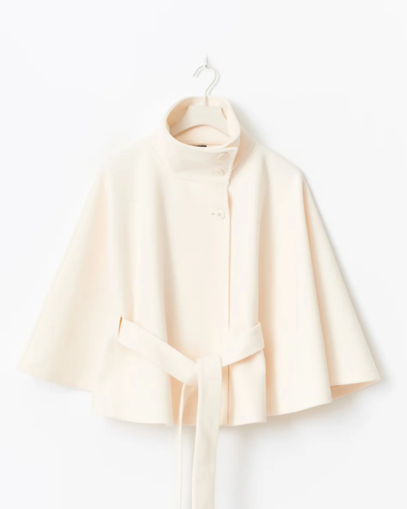 Płaszcz Madison Manteau Cape damski – elegancki, wielofunkcyjny płaszcz z paskiem, stójką i guzikami