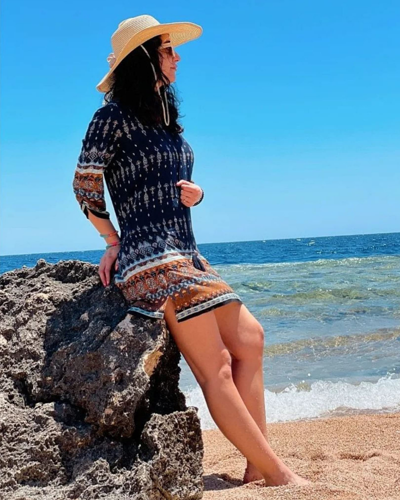 Tunika Tessa Boho pro ženy – květinové šaty s výstřihem do V a střapci