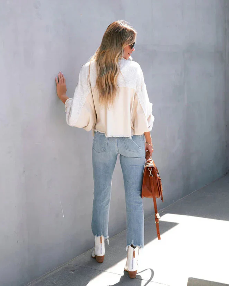 Brynn kratka ženska traper jakna – traperice s izrezanim rubom, uski kroj, casual chic stil