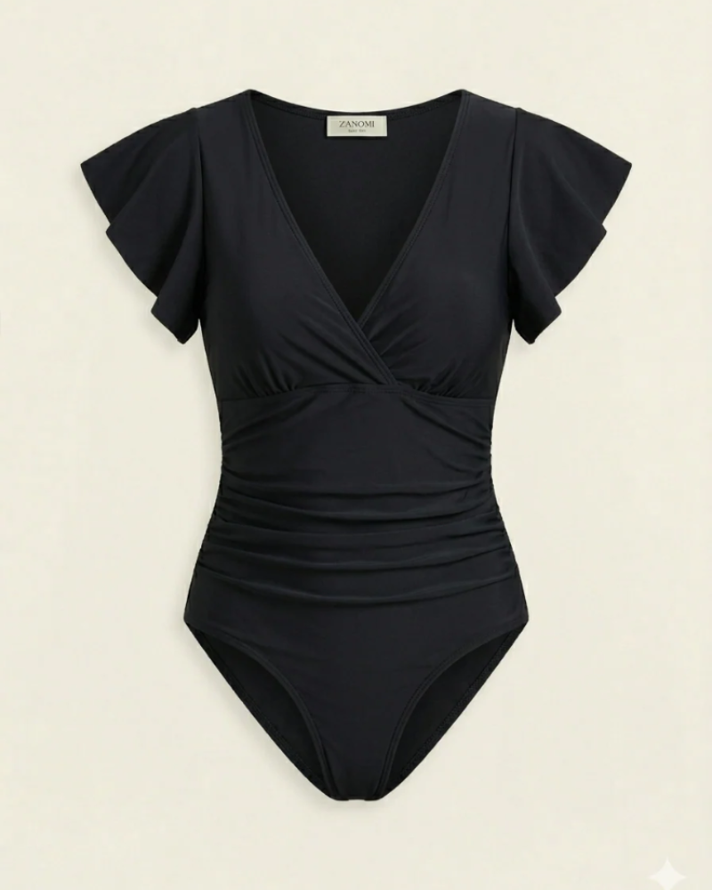 Wren Traje de Baño de Una Pieza para Mujer – Cuello en V, Mangas con Volantes, Corte Favorable y Elegante
