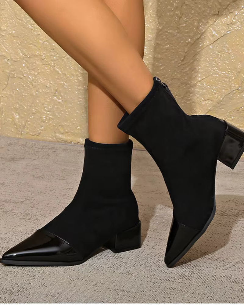 Hadley Dámské kotníkové boty – Elegantní kotníkové boty s blokovým podpatkem, protiskluzovou podrážkou a lesklým povrchem