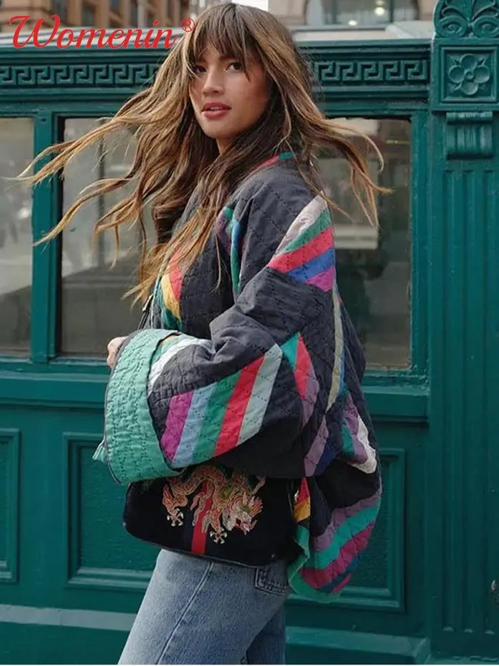Zeline Casaco Acolchoado para Mulher – Casaco Oversize Patchwork Retro com Estilo Moderno