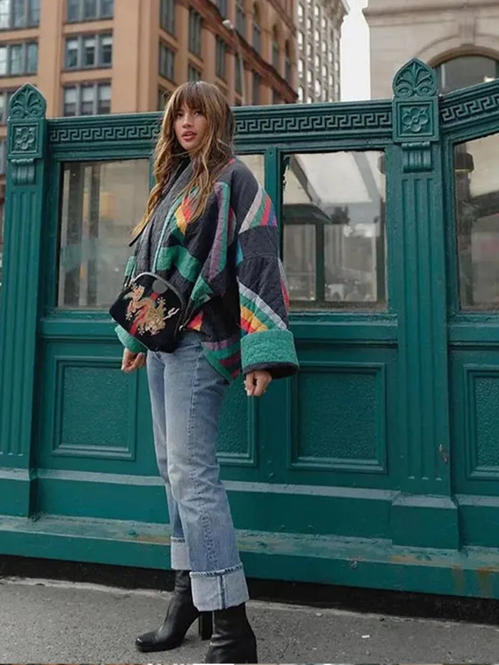 Zeline Casaco Acolchoado para Mulher – Casaco Oversize Patchwork Retro com Estilo Moderno