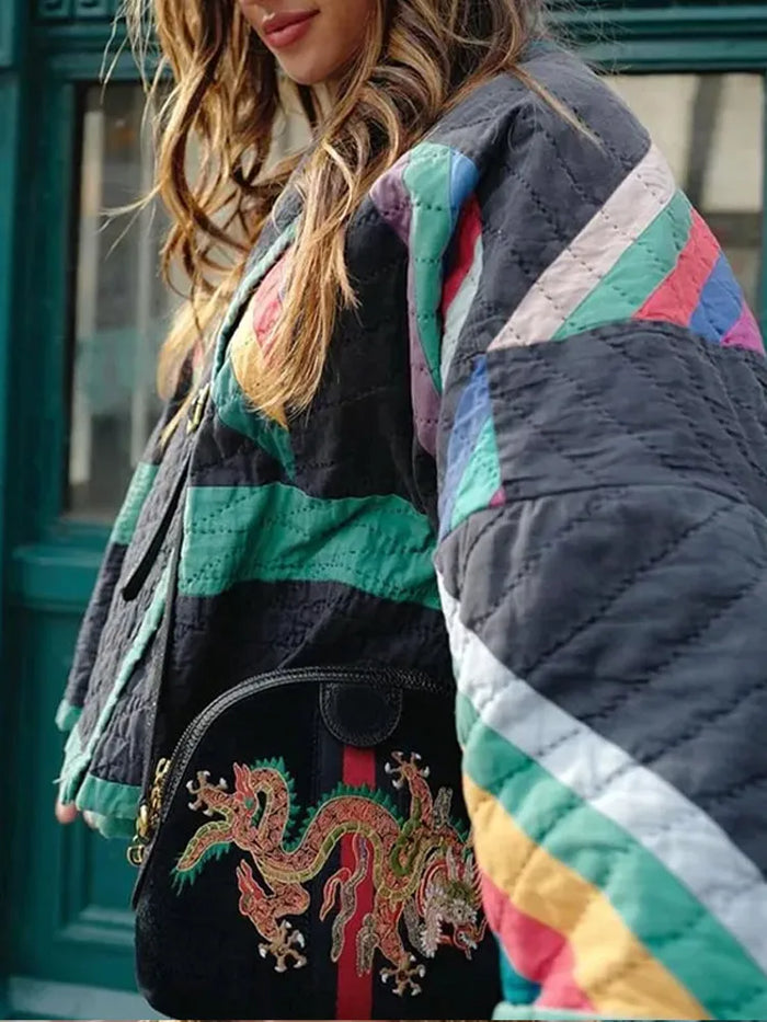 Zeline Casaco Acolchoado para Mulher – Casaco Oversize Patchwork Retro com Estilo Moderno