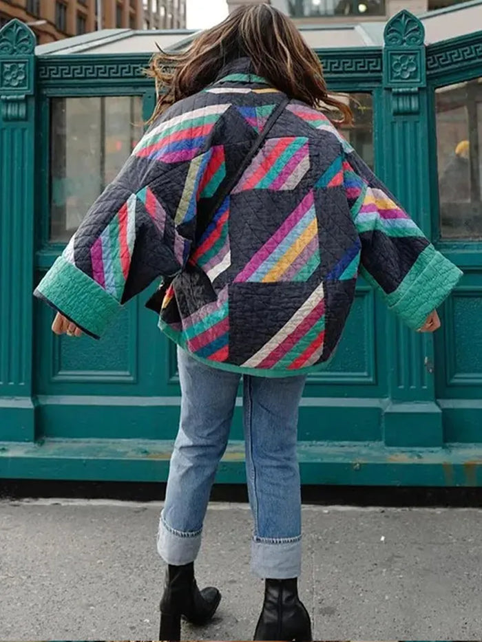 Zeline Casaco Acolchoado para Mulher – Casaco Oversize Patchwork Retro com Estilo Moderno